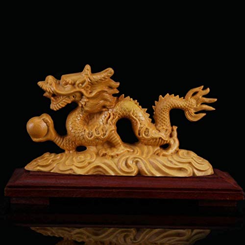 Madera (Color: Madera), Decoración de Dormitorio, Hogar, Oficina, Coche, Figuras clásicas Adorno de boj, Estatua de dragón Feng Shui Escultura de Prosperidad de Riqueza de dragón d