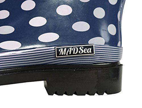 MADSea Ocean Botas de Goma Botas de Agua para Mujer Media Caña Azul Oscuro Lunares Blancos, Tamaño:41 EU