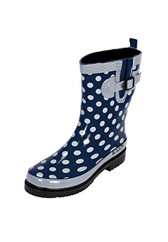 MADSea Ocean Botas de Goma Botas de Agua para Mujer Media Caña Azul Oscuro Lunares Blancos, Tamaño:41 EU