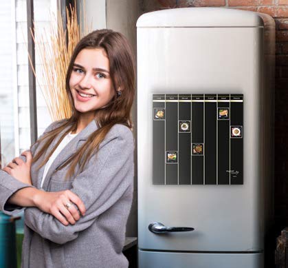Magnet Box Juego de Familia 36 imanes de doble cara para degustar comidas de aquí y otros lugares, y pizarra magnética para ver su semana en imágenes