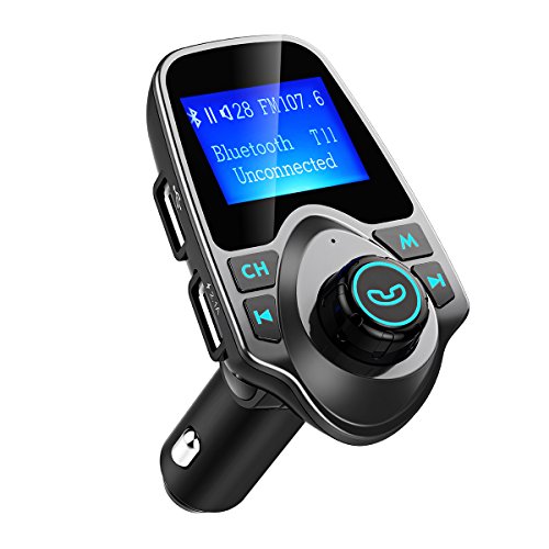 Manos Libres Bluetooth Transmisor FM Coche de VicTsing, Bluetooth Coche Musica FM Transmisor,Reproductor MP3 Coche, Adaptador de Radio, 1.44 Pulgadas Cargador de Coche de USB-Gris