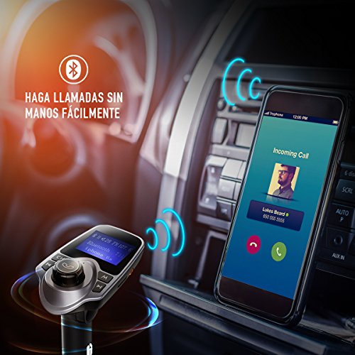 Manos Libres Bluetooth Transmisor FM Coche de VicTsing, Bluetooth Coche Musica FM Transmisor,Reproductor MP3 Coche, Adaptador de Radio, 1.44 Pulgadas Cargador de Coche de USB-Gris