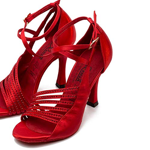 Manuel Reina - Zapatos de Baile Latino Mujer Salsa Flex 7 Red - Bailar Bachata, Salsa, Kizomba (41 EU, Tacón: 7.5)
