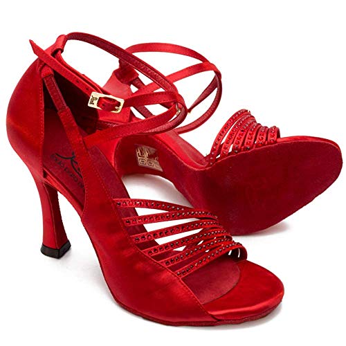 Manuel Reina - Zapatos de Baile Latino Mujer Salsa Flex 7 Red - Bailar Bachata, Salsa, Kizomba (41 EU, Tacón: 7.5)