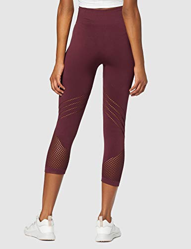 Marca Amazon - AURIQUE Mallas de Deporte Cortas sin Costuras Mujer, Rojo (Port), 42, Label:L