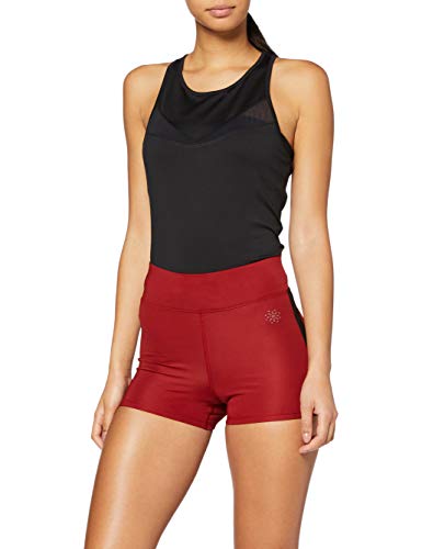 Marca Amazon - AURIQUE Shorts de Deporte con Banda Lateral Mujer, Rojo (Red Dhalia), 38, Label:S