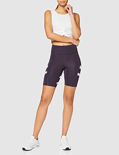 Marca Amazon - AURIQUE Shorts para Correr con Banda Lateral Mujer, Morado (sombra de noche/blanco), 38, Label:S