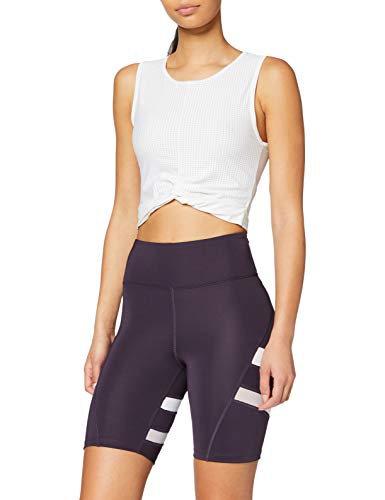Marca Amazon - AURIQUE Shorts para Correr con Banda Lateral Mujer, Morado (sombra de noche/blanco), 38, Label:S