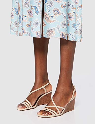 Marca Amazon - find. #_ OLIVIA-1A-2 Zapatos con Tacon y Correa de Tobillo, Beige (Beige Linen), 36