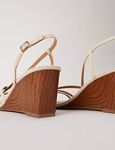 Marca Amazon - find. #_ OLIVIA-1A-2 Zapatos con Tacon y Correa de Tobillo, Beige (Beige Linen), 36