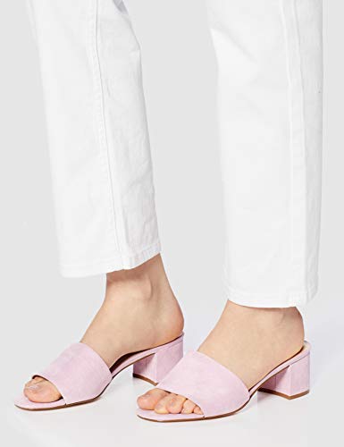 Marca Amazon - FIND Block Heel Mule Sandalias Abiertas, Rosa (Pink), 38 EU