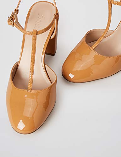 Marca Amazon - FIND Block Heel T-Bar Zapatos de Tacón, Beige (Caramel), 40 EU