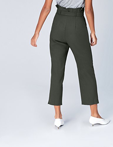 Marca Amazon - find. Check Paperbag Waist, Pantalón de Cuadros con Cintura de Fuelle Mujer, Verde (Khaki), 44, Label: XL