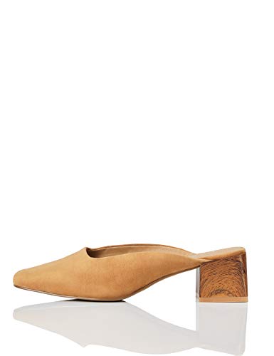 Marca Amazon - find. Close Toe Mule Zapatos de tacón con Punta Cerrada, marrón (Caramel), 38 EU