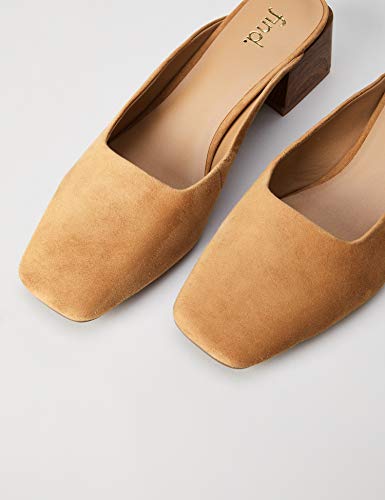 Marca Amazon - find. Close Toe Mule Zapatos de tacón con Punta Cerrada, marrón (Caramel), 38 EU