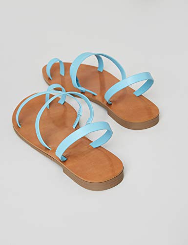 Marca Amazon - find. Flat Gladiator Sandalias de Gladiador, Azul (Turquoise), 37 EU