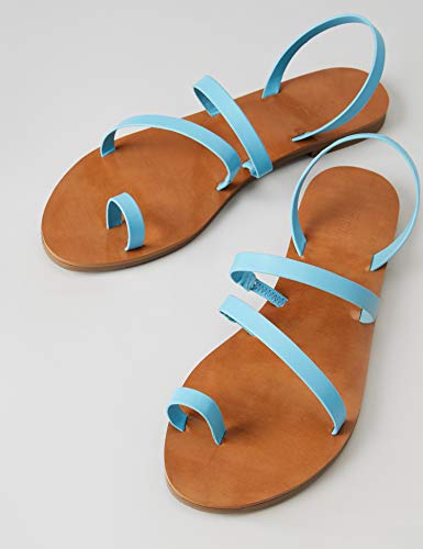 Marca Amazon - find. Flat Gladiator Sandalias de Gladiador, Azul (Turquoise), 37 EU