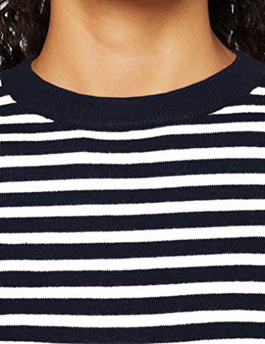 Marca Amazon - find. Jersey Largo con Cuello Redondo Mujer, Azul (Navy Stripe), 42, Label: L