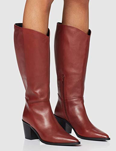 Marca Amazon - find. Knee High Pull On Leather Western Botas Altas, Marrón Picante, 36 EU