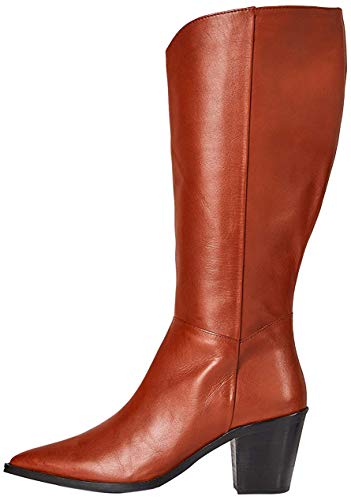 Marca Amazon - find. Knee High Pull On Leather Western Botas Altas, Marrón Picante, 36 EU