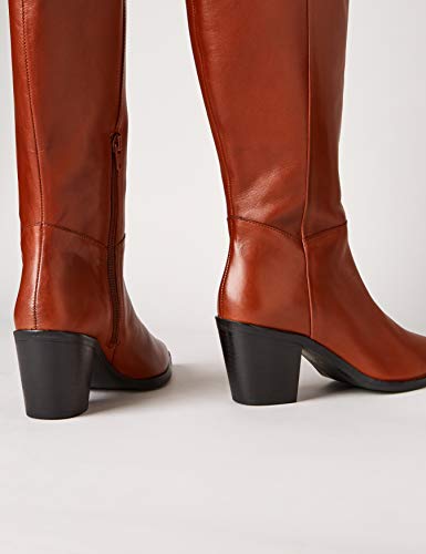 Marca Amazon - find. Knee High Pull On Leather Western Botas Altas, Marrón Picante, 36 EU