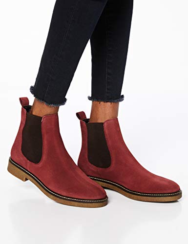 Marca Amazon - find. Leather Gumsole Botas Chelsea, Rojo Wine, 36 EU