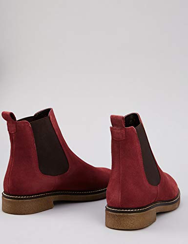 Marca Amazon - find. Leather Gumsole Botas Chelsea, Rojo Wine, 36 EU
