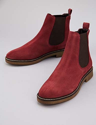 Marca Amazon - find. Leather Gumsole Botas Chelsea, Rojo Wine, 36 EU