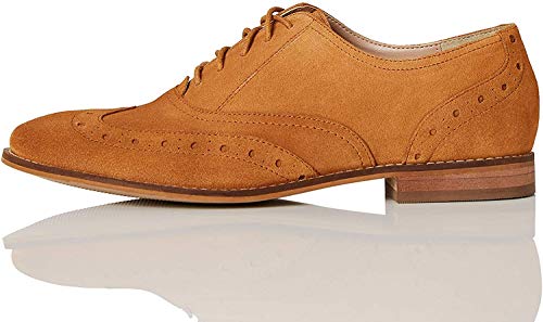 Marca Amazon - FIND Leather Zapatos de Cordones Brogue, Marrón (Tan), 41 EU