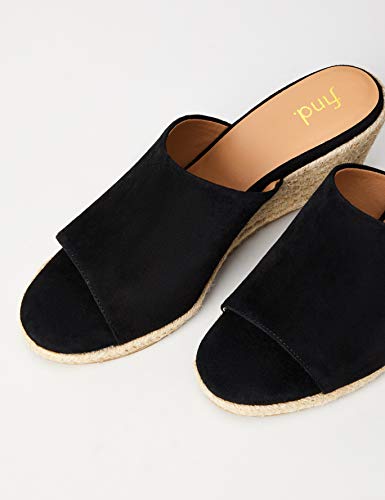 Marca Amazon - find. Mule Wedge Leather Sandalias con cuña Tipo Alpargatas, Negro (Black), 39 EU