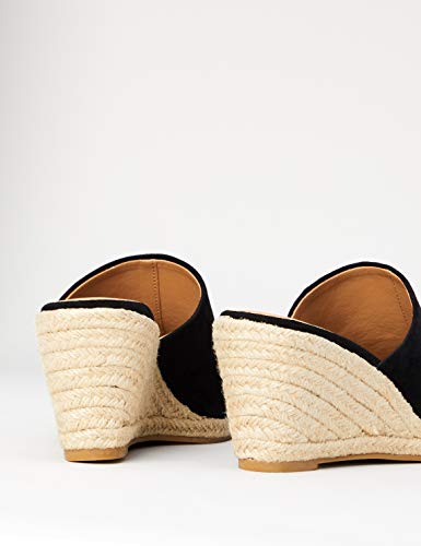 Marca Amazon - find. Mule Wedge Leather Sandalias con cuña Tipo Alpargatas, Negro (Black), 39 EU