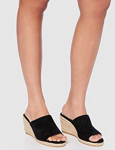 Marca Amazon - find. Mule Wedge Leather Sandalias con cuña Tipo Alpargatas, Negro (Black), 39 EU