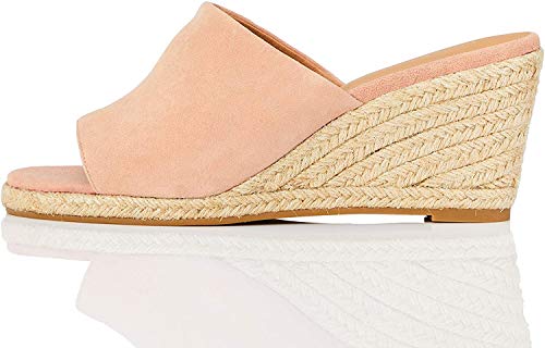 Marca Amazon - find. Mule Wedge Leather Sandalias con cuña Tipo Alpargatas, Rosa (Pink), 41 EU