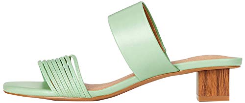 Marca Amazon - Find. Sandalias abiertas para mujer con tacón de rayas, color Verde, talla 36 EU