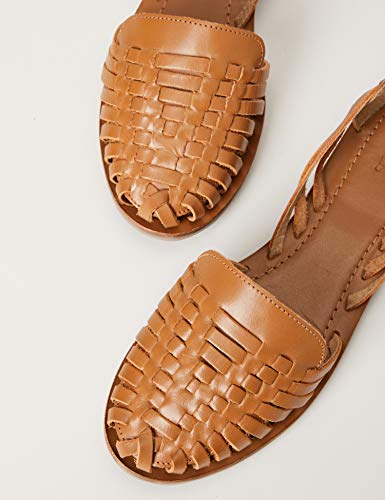 Marca Amazon - find. Sandalias de Cuero Trenzado Mujer, Marrón (Cuoio), 37 EU