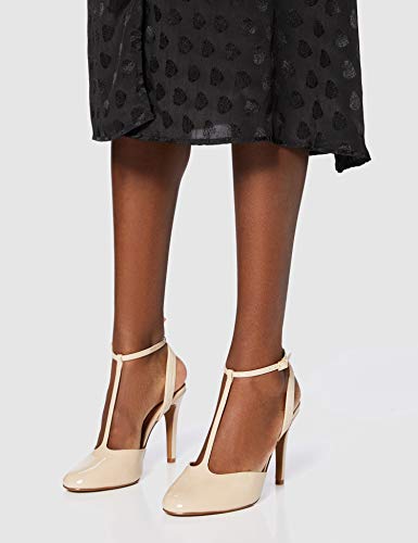 Marca Amazon - FIND Stiletto Round Toe T-Bar Zapatos de Tacón, Beige (Nude), 36 EU