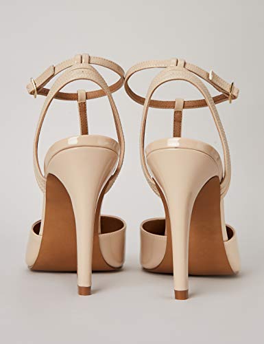 Marca Amazon - FIND Stiletto Round Toe T-Bar Zapatos de Tacón, Beige (Nude), 36 EU