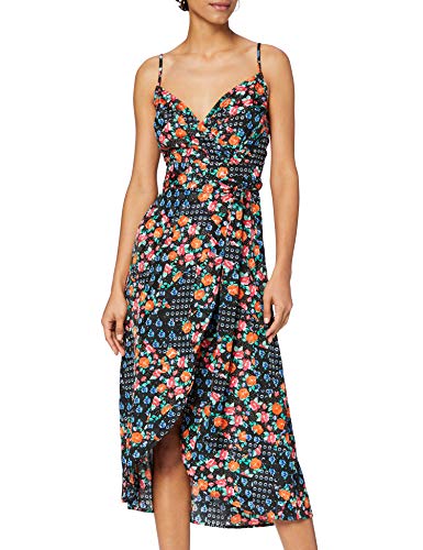 Marca Amazon - find. Vestido Midi Cruzado Mujer, Negro (Black), 38, Label: S