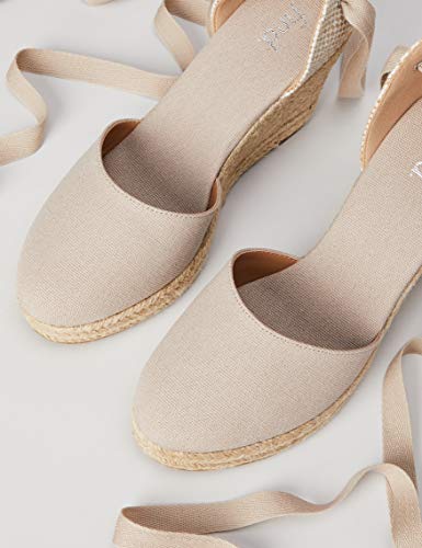 Marca Amazon - find. Wedge Close Toe Canvas Espadrille Sandalias con cuña Tipo Alpargatas, Beige (Beige), 40 EU