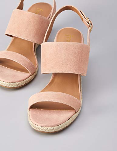 Marca Amazon - find. Wedge Leather Espadrille Sandalias con Punta Abierta, Rosa Pink, 38 EU