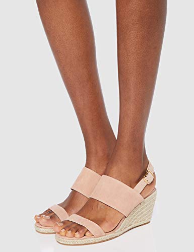 Marca Amazon - find. Wedge Leather Espadrille Sandalias con Punta Abierta, Rosa Pink, 38 EU