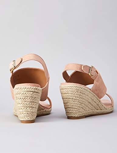Marca Amazon - find. Wedge Leather Espadrille Sandalias con Punta Abierta, Rosa Pink, 38 EU