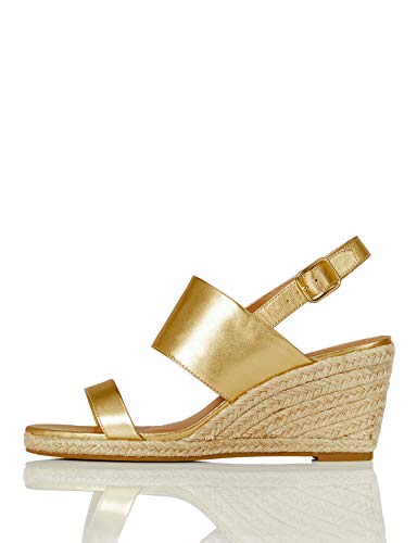Marca Amazon - find. Wedge Two Part Sandalias con cuña Tipo Alpargatas, Gold (Gold), 41 EU