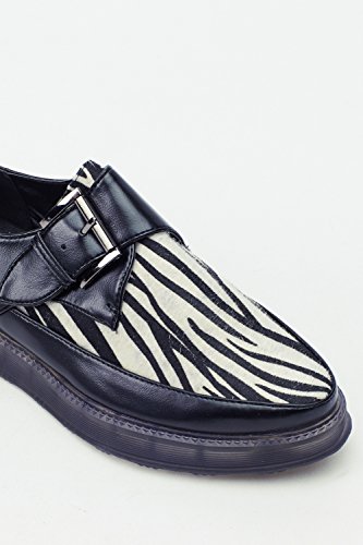 Martin Pescatore Mujer Zebra Print Contrast Buckle Zapatos Negro (UK 5 Euro 38)