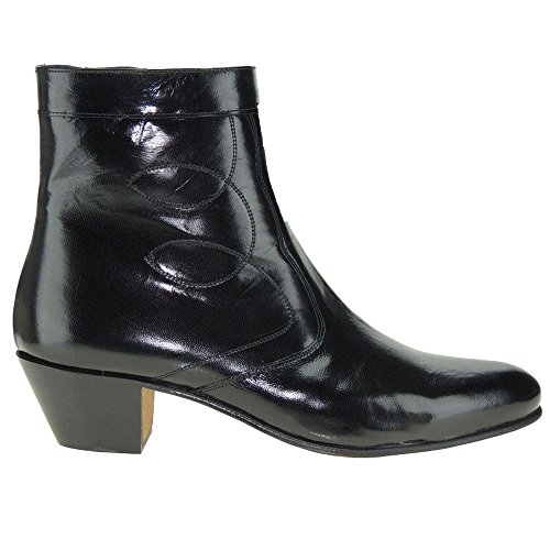 MARTTELY Design 508 Bota Vestir Piel Caprina Cremallera Tacón Cubano 5 CM Baile Bailar Sevillanas Tablao Flamenco Hombre Negro Talla 43