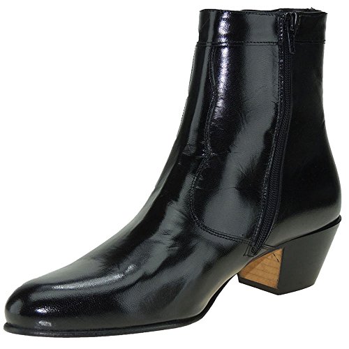 MARTTELY Design 508 Bota Vestir Piel Caprina Cremallera Tacón Cubano 5 CM Baile Bailar Sevillanas Tablao Flamenco Hombre Negro Talla 43