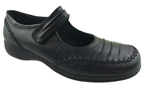 Mary Jane - Zapatos para caminar de piel sintética para mujer, talla 4-9, color Negro, talla 40 EU