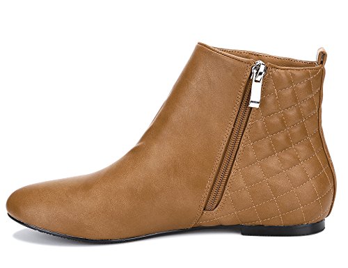 MaxMuxun Classic Camel PU Rejilla de Cuero Zapatos de Mujer Botines Planos Botas de tacón bajo Siex 7 UK