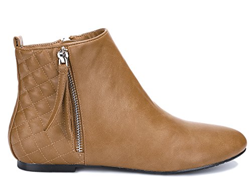MaxMuxun Classic Camel PU Rejilla de Cuero Zapatos de Mujer Botines Planos Botas de tacón bajo Siex 7 UK
