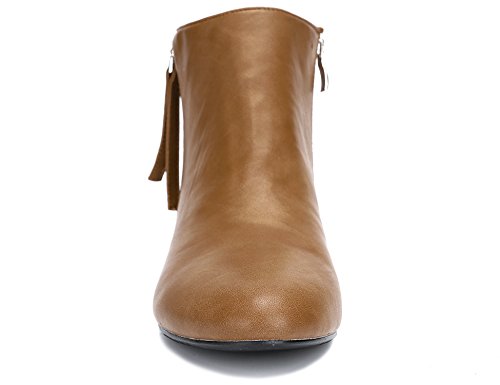 MaxMuxun Mujeres Zapatos Camel Punta Redonda Plana Tobillo Botines de tacón bajo para Damas Botas de Mujer tamaño 8 UK